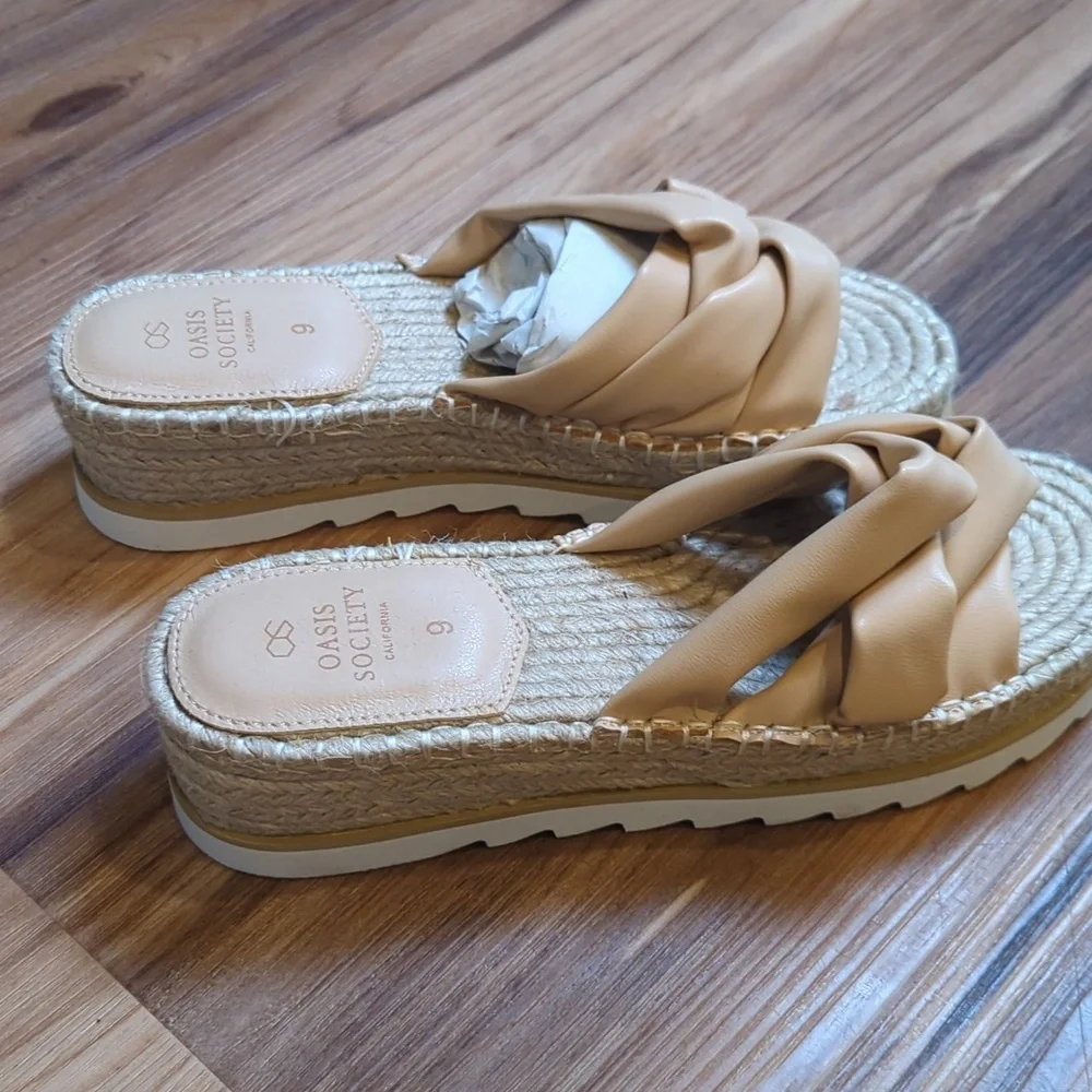 Oasis Society Women's Tan Nude The Rebel Wedge Espadrilles Sandals Size‎ 9